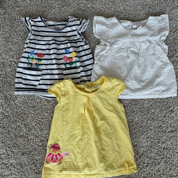 Girls Tops Bundle – Striped Floral, Eyelet White & Yellow Tee – Size 18 Months - Picture 2 of 7